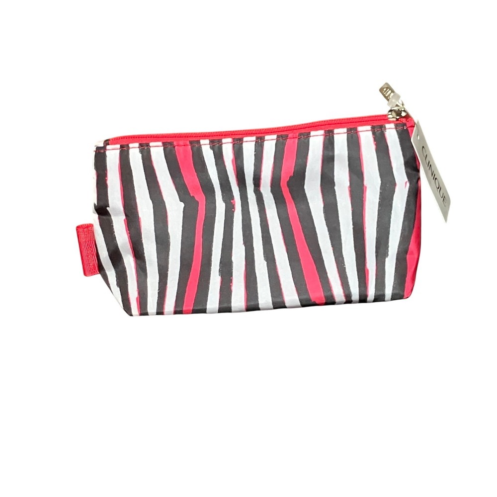 Clinique Jonathan Cohen Makeup Bag Womens Red Black White NWT Striped Pouch